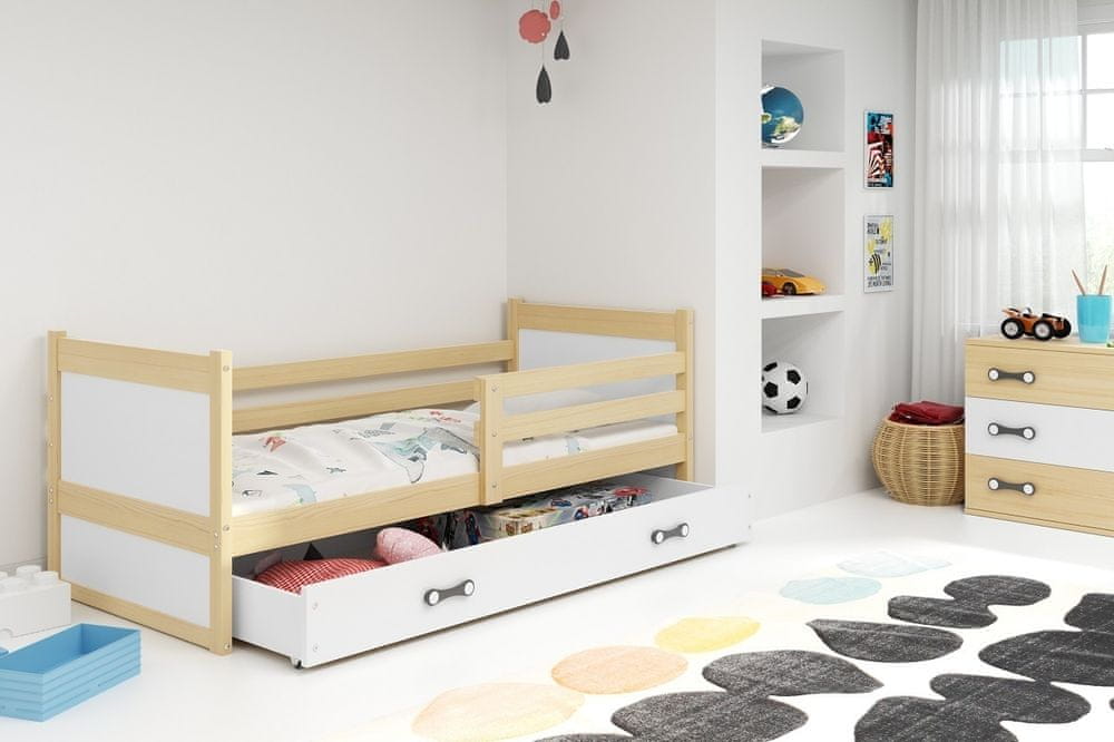 eoshop Detská posteľ Rico 1 80x190, s úložným priestorom - 1 osoba - Borovica, Biela